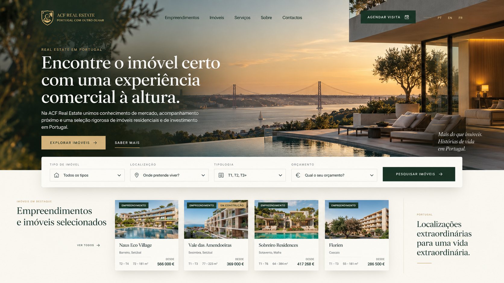 ACF Real Estate: Website imobiliário e catálogo de propriedades